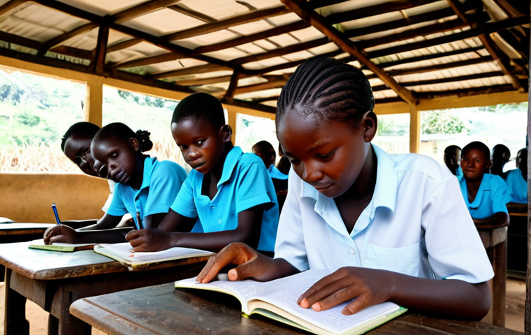 Rural School Improvement**

"A fully clothed, diverse group of children attending class in a newly renovated schoolhouse in a rural Sierra Leone village. The schoolhouse has a sturdy roof, windows, and desks inside. Textbooks and school supplies are visible. The scene conveys hope and progress. Safe for work, appropriate content, professional, modest, family-friendly, perfect anatomy, correct proportions, natural pose, well-formed hands, proper finger count, natural body proportions, high quality, vibrant colors, professional photography."

**
