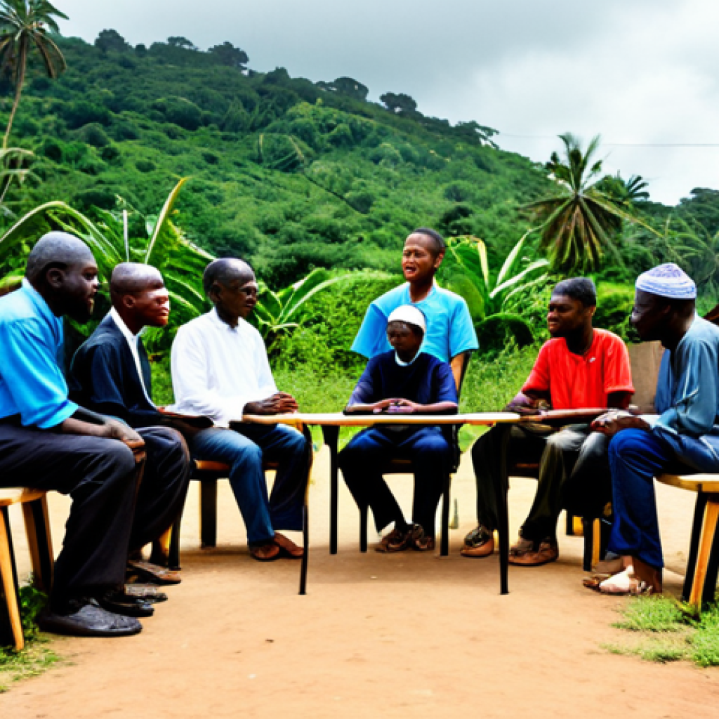 시에라리온 법률 및 제도 - **Prompt:** A diverse group of community members participating in a mediation session outdoors in a ...