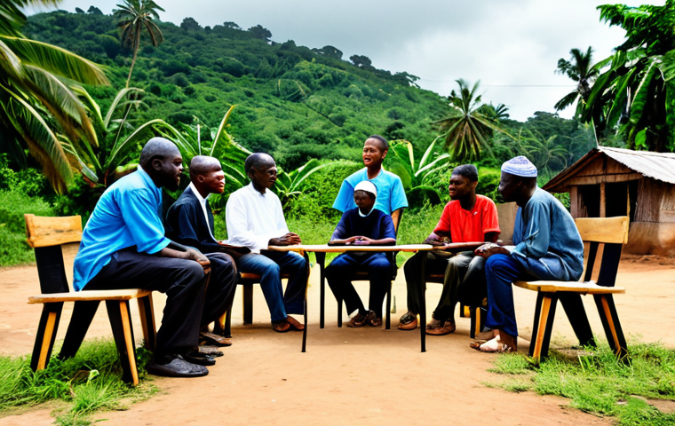 시에라리온 법률 및 제도 - **Prompt:** A diverse group of community members participating in a mediation session outdoors in a ...