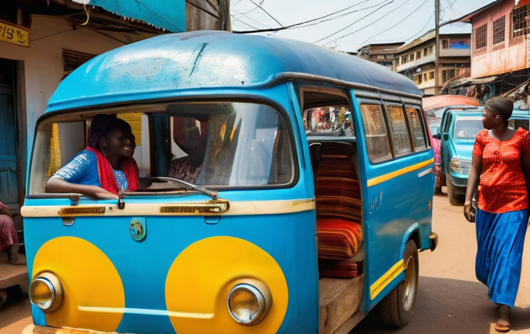 시에라리온 대중교통 수단 - **Vibrant Poda-Poda Community Ride**
    "A bustling, close-up shot of a brightly painted poda-poda,...