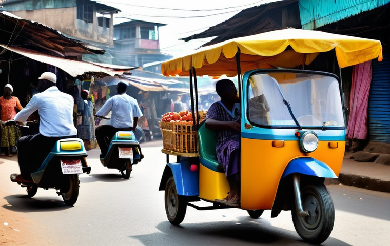시에라리온 대중교통 수단 - **Agile Okada Ride Through Freetown Traffic**
    "A dynamic, medium-angle shot of an Okada (motorbi...