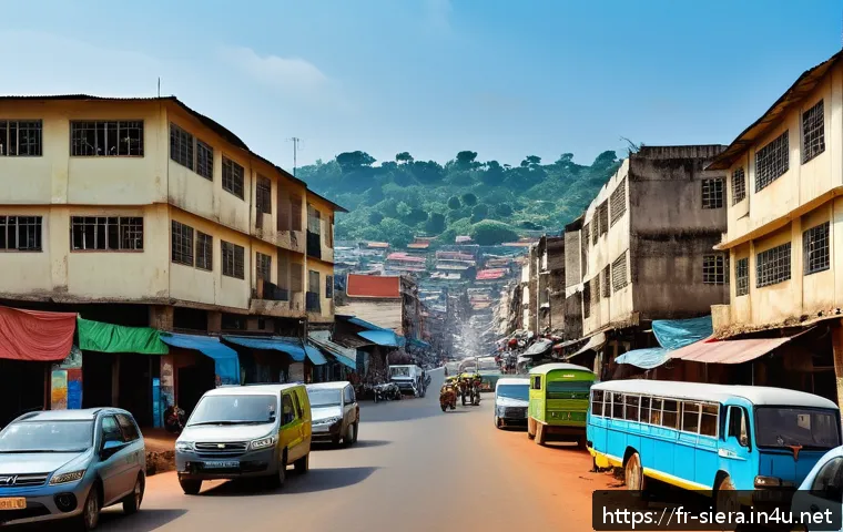 시에라리온 투자 기회 - A bustling urban scene in Freetown, Sierra Leone, showcasing rapid urbanization with modern mid-rise...