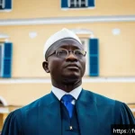 시에라리온 정부 구조 - A detailed, vibrant scene depicting the executive power in Sierra Leone: a dignified African male pr...